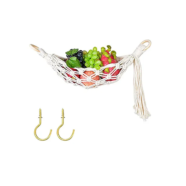 Fruit Veggie Hammock Under Cabinet Handmade Woven Hanging Hammock Cotton Fruit Holder Decor Macrame Fruit Holder Net