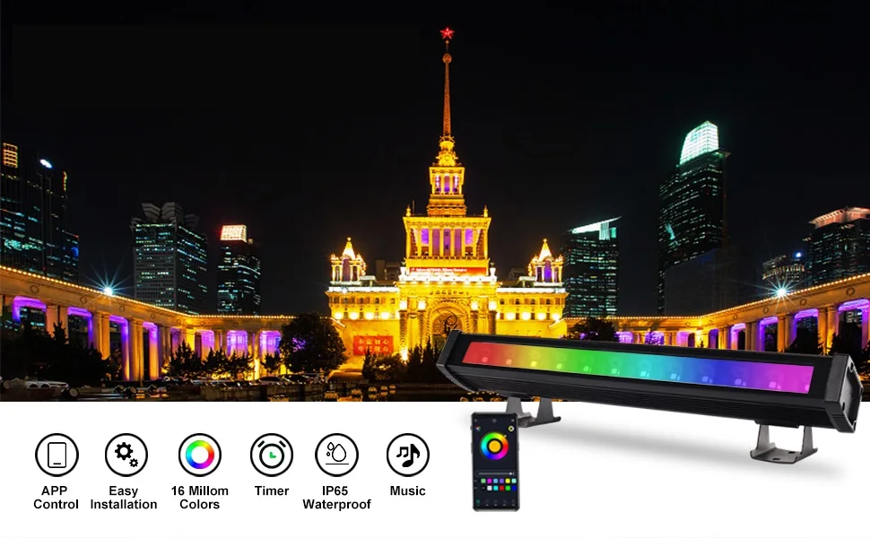 Wash Lights 2 Pack, Smart APP Control Dj Stage Lights Bar, 45W 36 LED RGBW Outdoor Waterproof Dimmable Wall Washer Lighting