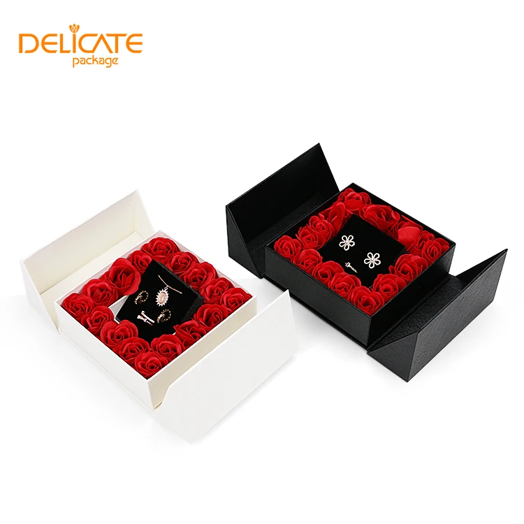 Factory Customized Black Jewelry Packaging Box Greeting Card Paper Bag Rose Flower Box Set Gift