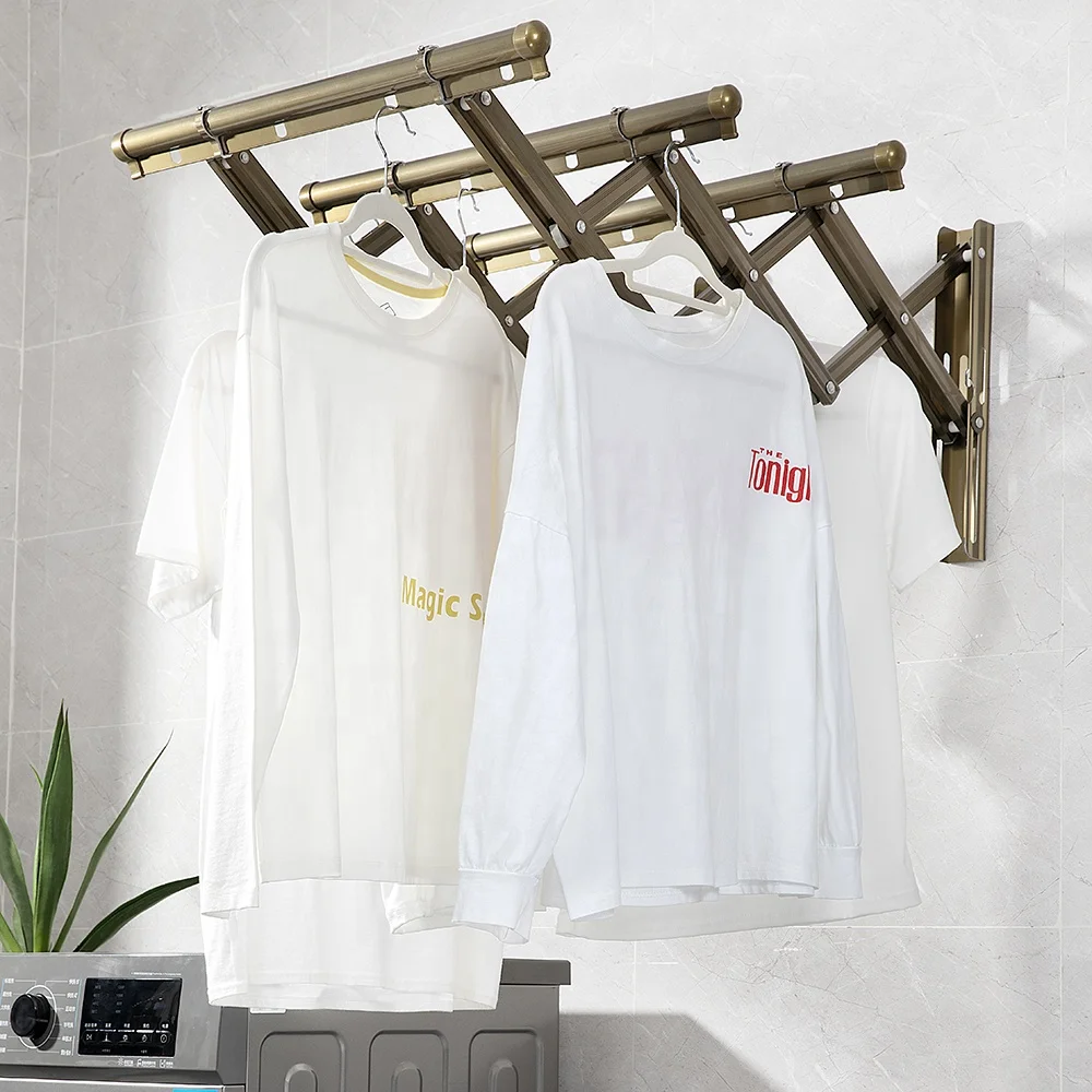 Balcony Outdoor Wall Mounted Cloth Hanger Rack Retractable Clothes Line 3 Rail Folding Telescopic Push-pull Drying Racks