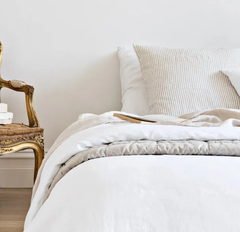 Stonewashed 100% french flax linen stock high quality square pillow case strip neutral color living room 65x65cm