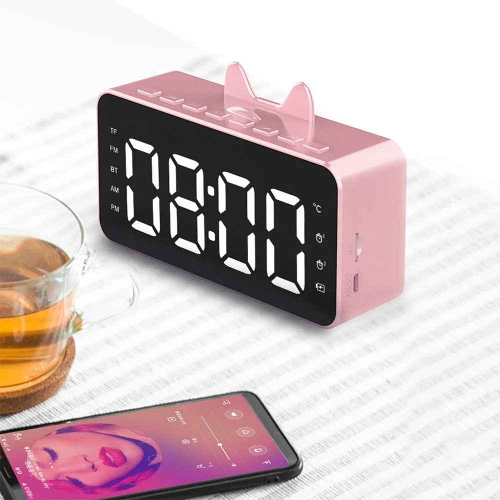 BT Speaker Alarm Clock Digital Display LED Wireless Sub woofer Music Player FM Radio Desk Table Clock relojes stereo TF card