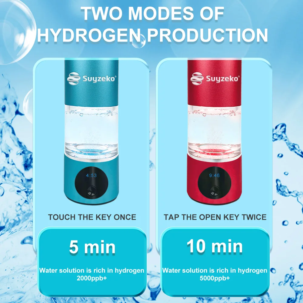 Suyzeko  Electrolytic Cell Portable Drinking Hydrogen Rich Water Bottle 230ml OEM Cup Power Battery Water Bottle