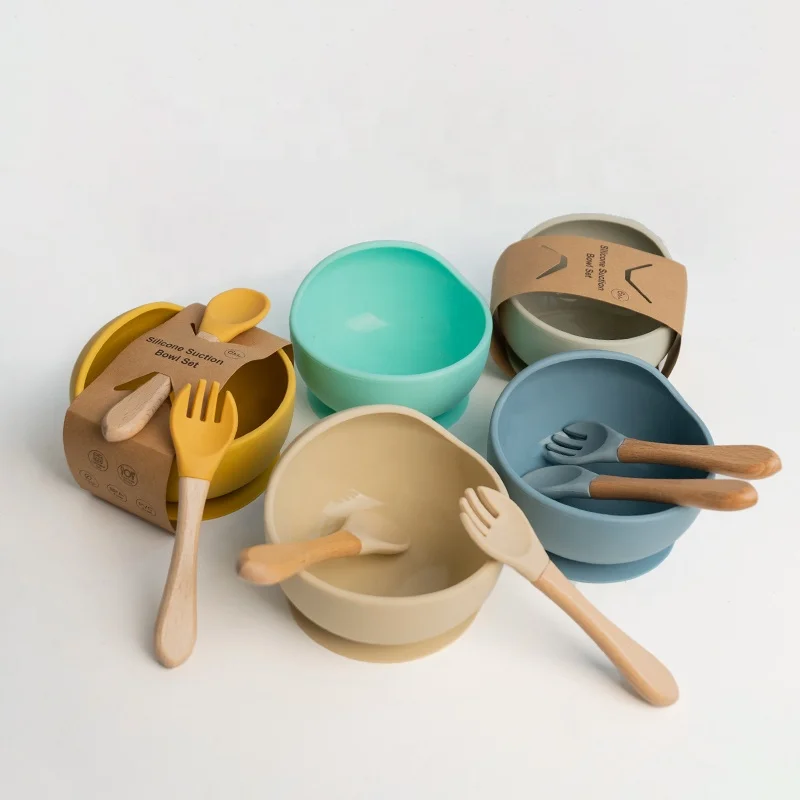 Экологичная посуда подарочные наборы еды для кормления ребенка водонепроницаемые силиконовые овальные чаши младенцев с присоской