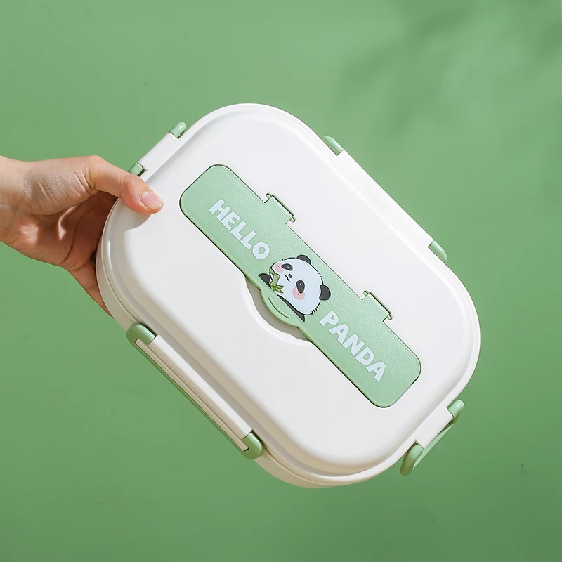 School 2 compartments food container cute Panda 304 stainless steel metal bento lunch box with cutlery and insulated bag for kid