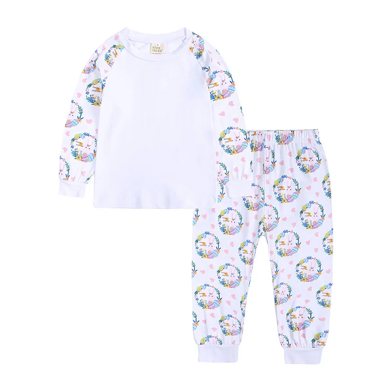 2023 New Cute Eggs Bunny Printing Cotton Pajama For Kids 1-13 Years  Easter Clothing Kids Pajamas Wholesale
