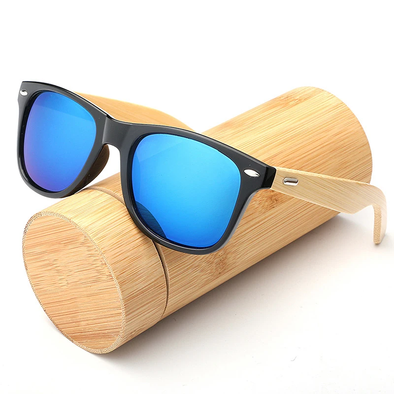 SUNBORRY Custom Logo UV400 Mens Vintage Natural Blue Lens Polarized Wooden Frame Shades Sunglasses 2021 Mens