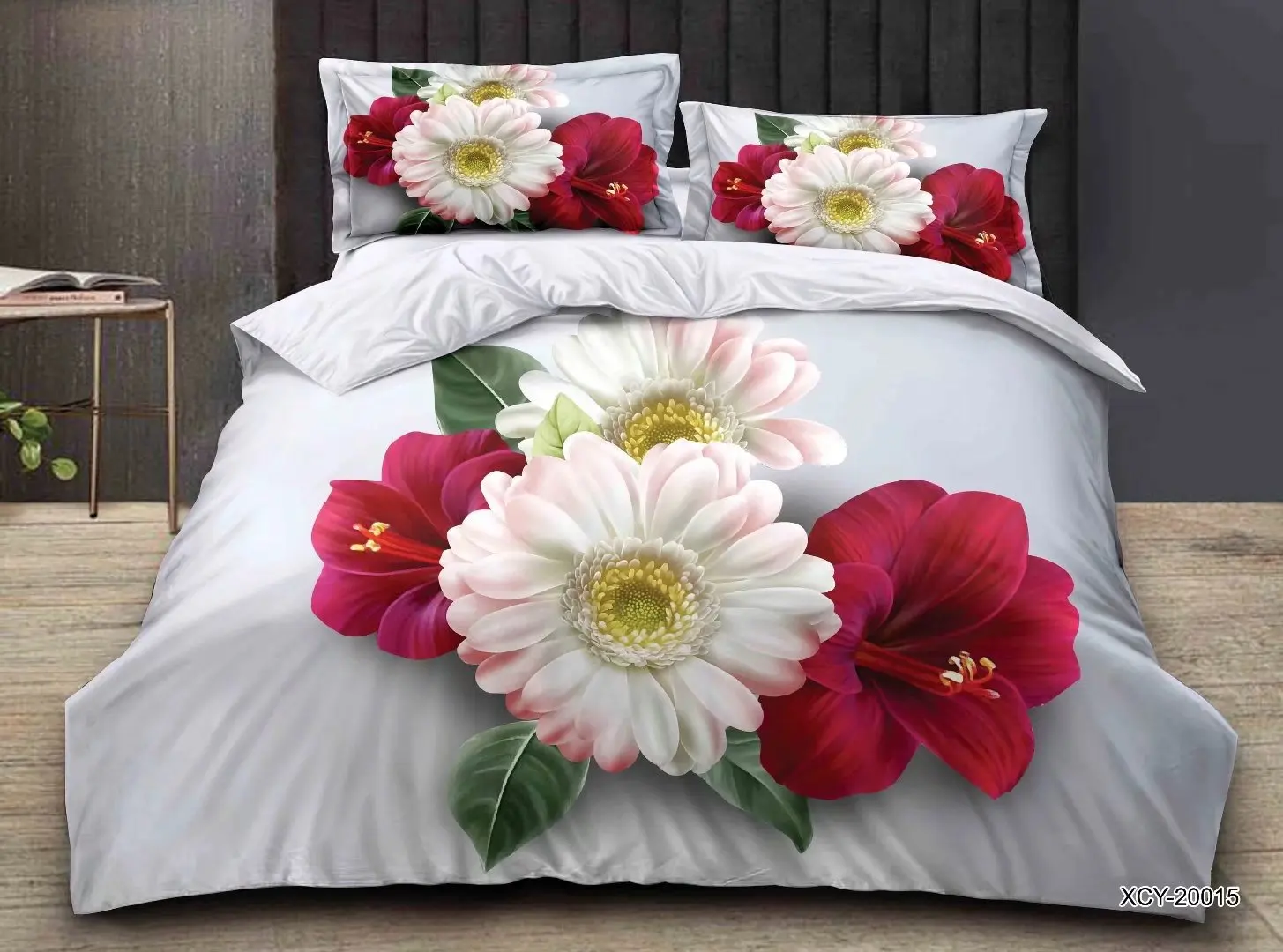 Custom Printed 3D Flower Red Rose Bed cover set 100 polyester printed 4 piece, 6 pieces bedding set