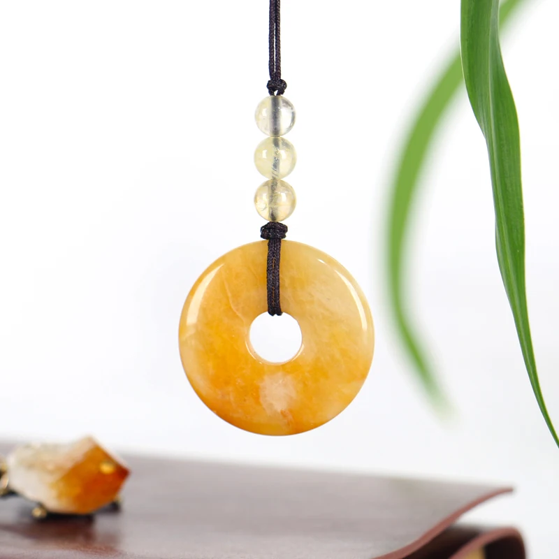 30mm Circle Donut Healing Crystals Necklace Natural Semi-Precious Chakra Gemstone Stone Amulet Lucky Coin Donuts Charm Necklace