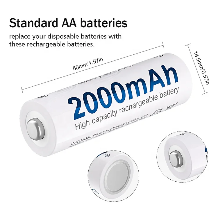  4 Pcs OEM Grade A 1.2V Nickel Metal Hydride Batteries Cell NIMH AA 2000mAh Rechargeable