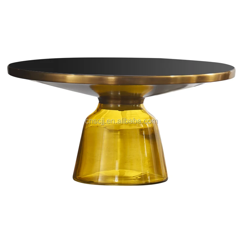 
A6175a wholesale beautiful colorful vintage round gold chrome metal glass end side coffee table 