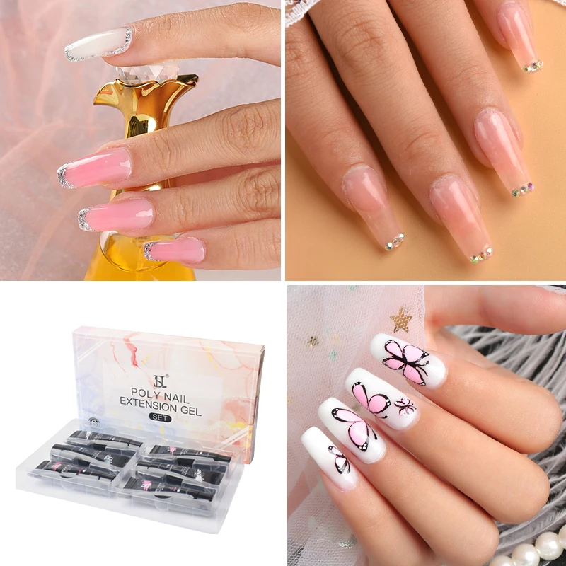 HS Custom Logo 6-Color UV Poly Nail Gel Extension Kit 15ml for Art Salon DIY OEM/ODM Services Available