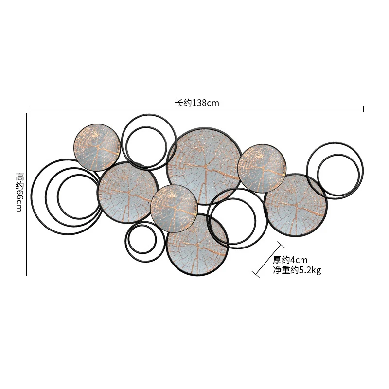 Home hotel nordic style decorative wrought iron multi circles metal wall decor arts