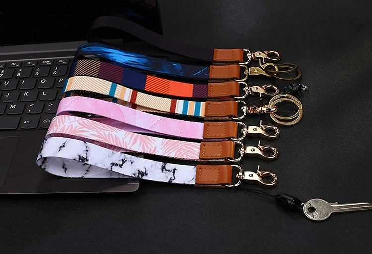 Custom Sublimation Wallet Phone Key Card Holder Short Wrist Keychain Strap Custom Leather Key Lanyard Short Lanyard