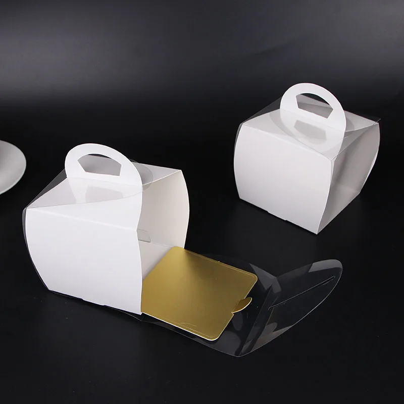 FSC Wholesale Birthday Paper Cake Sweet Packing Box Handle Custom Pastry Square White Cardboard Small Cake Pastry Paper Boxes
