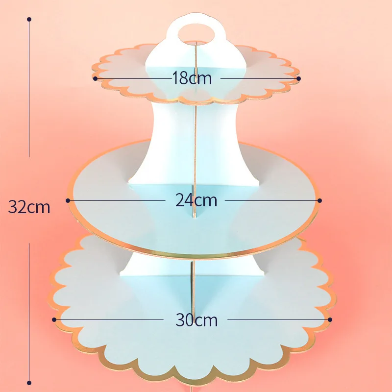Wholesale Colorful 3 Tier Wedding Round Cupcake Cardboard Stand Disposable Food Display Tray Cake Paper Stand