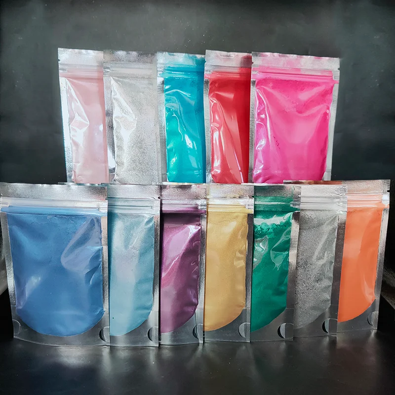 50g Mica Powder Transparent Stand Up Pouch Pearl Pigment Multi Color Mica Powder For Resin Art DIY Pearlescent Pigment