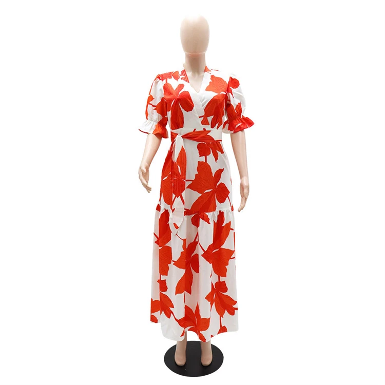 Wholesale african women fashion designs puff sleeve floral dress elegant