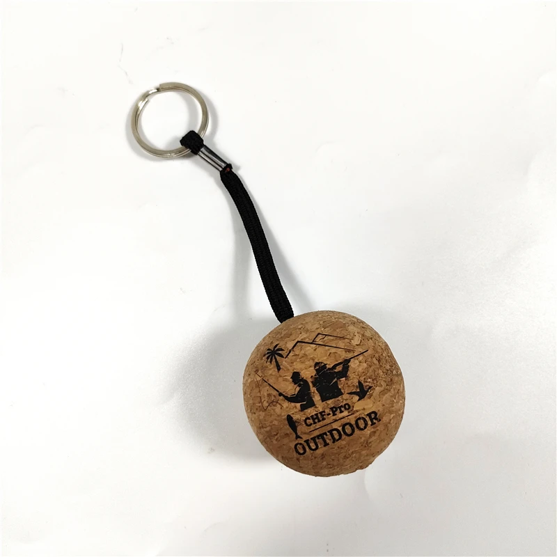 Colorful Holder Black Print 50mm Wholesale Manufacture Logo Nature Cycle key ring holder round keychain cork and metal keychain