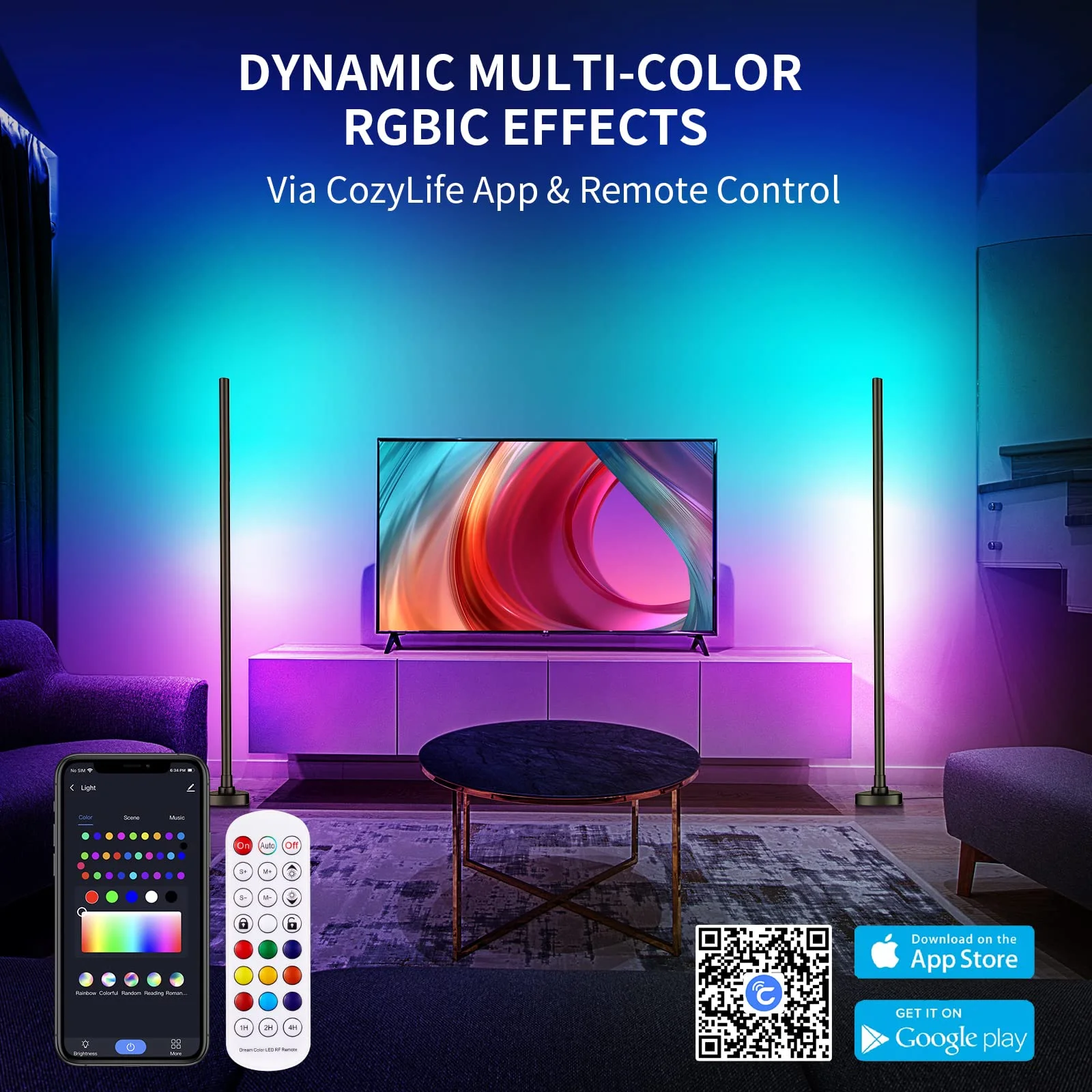 Living Room Lamp Intelligent Remote Led Light Stereo Voice Control Lights Decoration RGB Floor Lamp