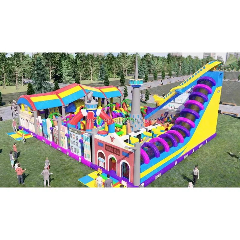 New Design Colorful Inflatable Bouncer castle air plane Fun City large amusement park for sale