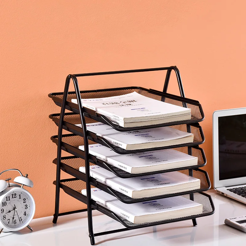 Desktop Office Stationery Item Black Detachable Metal Mesh Letter 5 Tiers Document Tray