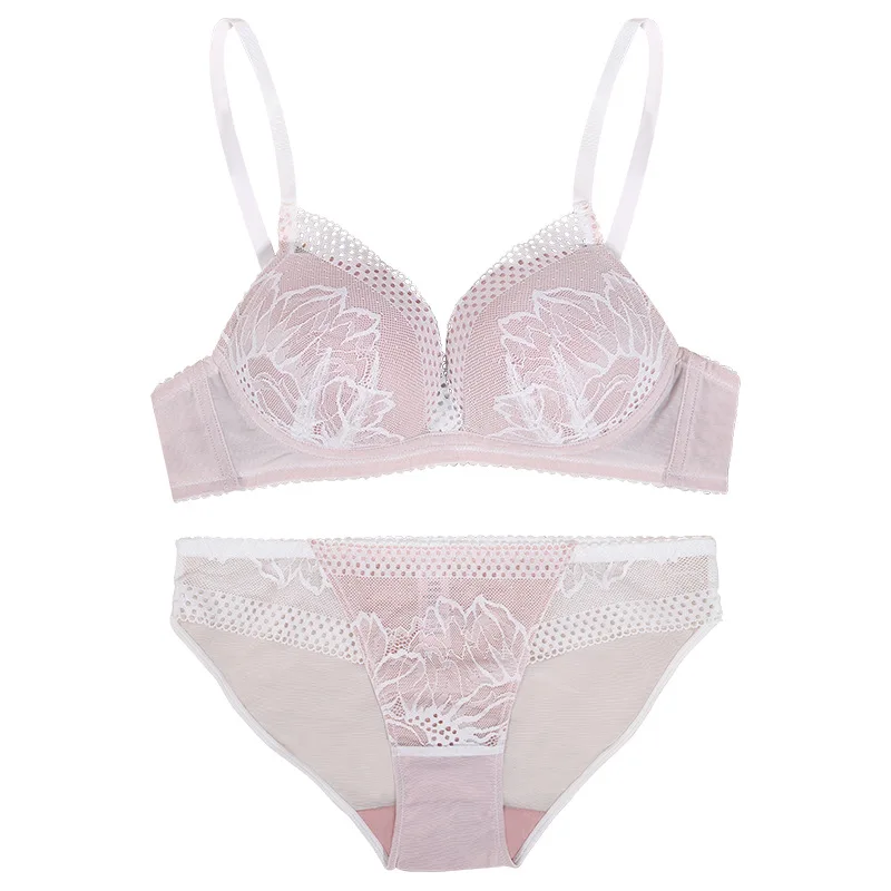 Lace Thin on The Bottom Thick Cup No Underwire Push-up Bra Underwear Set Women Sexy Adults Knitted Underwear and Support Set