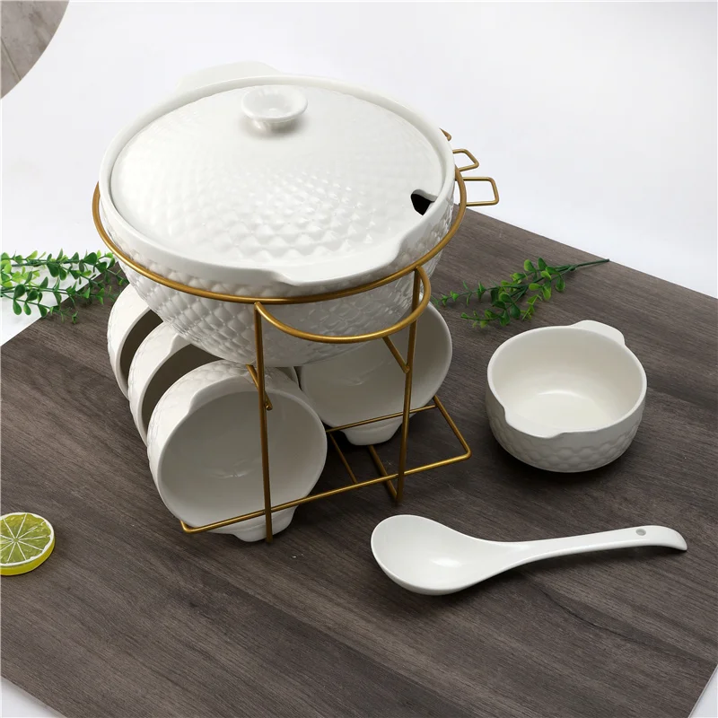 Wholesale Home Fashion White Ceramic Tureen Soup Serving Dish and Bowl Set of 16pcs Dinner sets