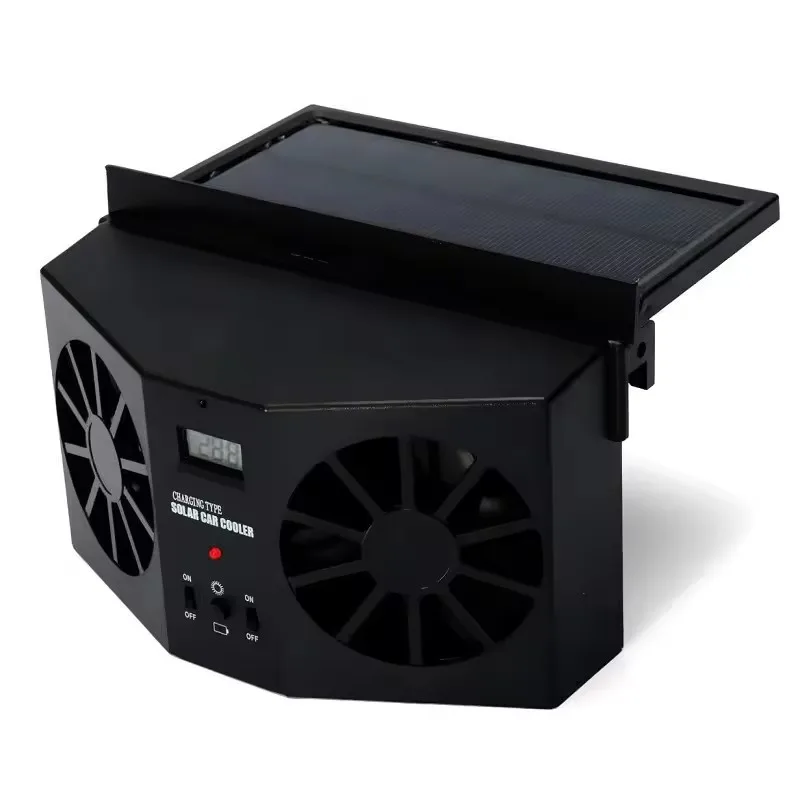 Portable solar double two air outlet car window fan electric ventilation exhaust fan rechargeable battery solar power car fan