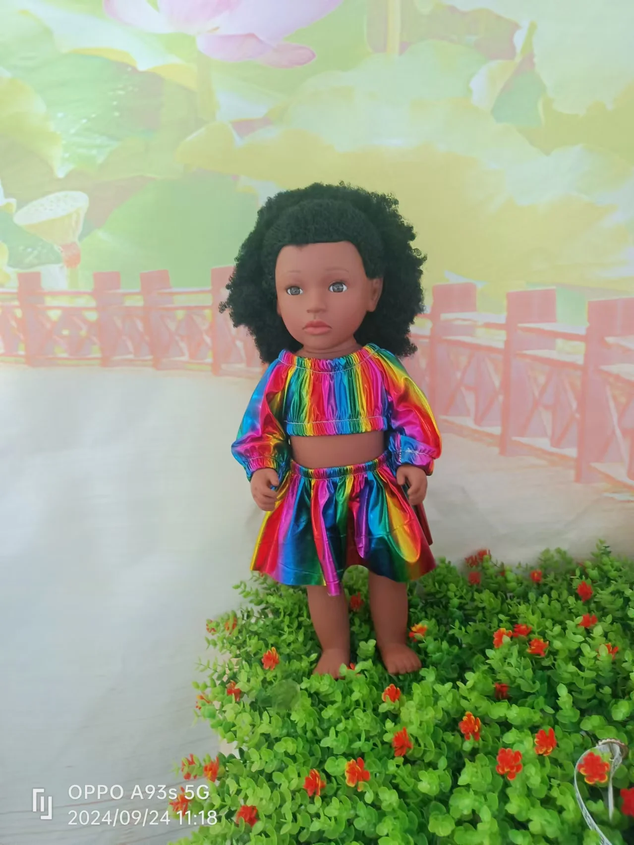 Newest outfits afro dolls black afro dolls 18-inch 45cm African Girl Baby Black Vinyl  Simulation Doll