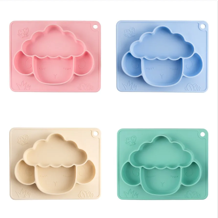 BPA Free Kids Dish Plate With Suction Silicon Bowl Food Grade Sheep Type Divided Plates