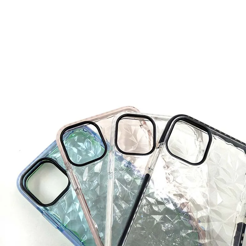 
Colorful 3D Diamond Shape Refract Light Colored Border Shockproof Phone Case for iPhone 11 Clear Cover For iPhone 12 Case 