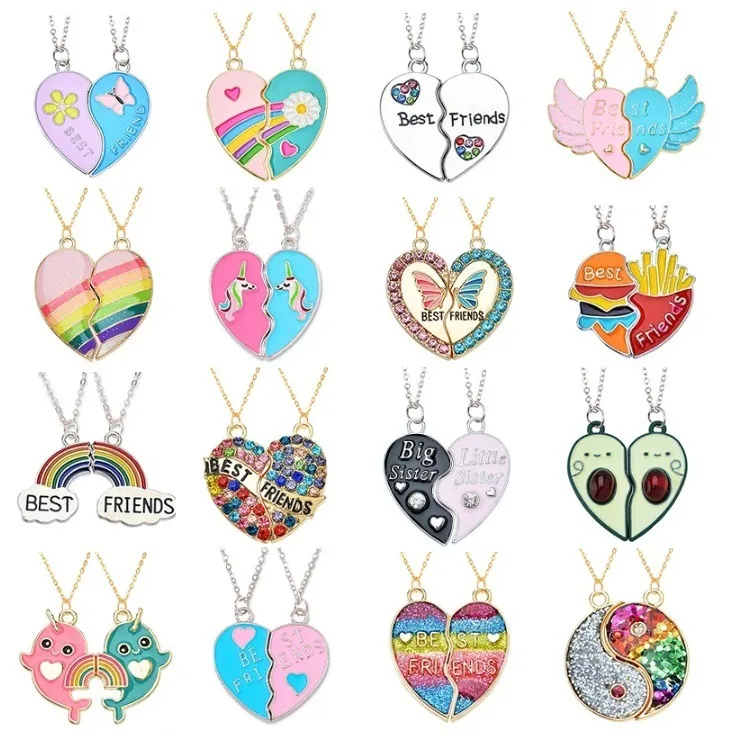 Fashion Creative Best Friend Rainbow Necklace Colorful Enamel Butterfly Heart Necklace Friendship BFF Necklace
