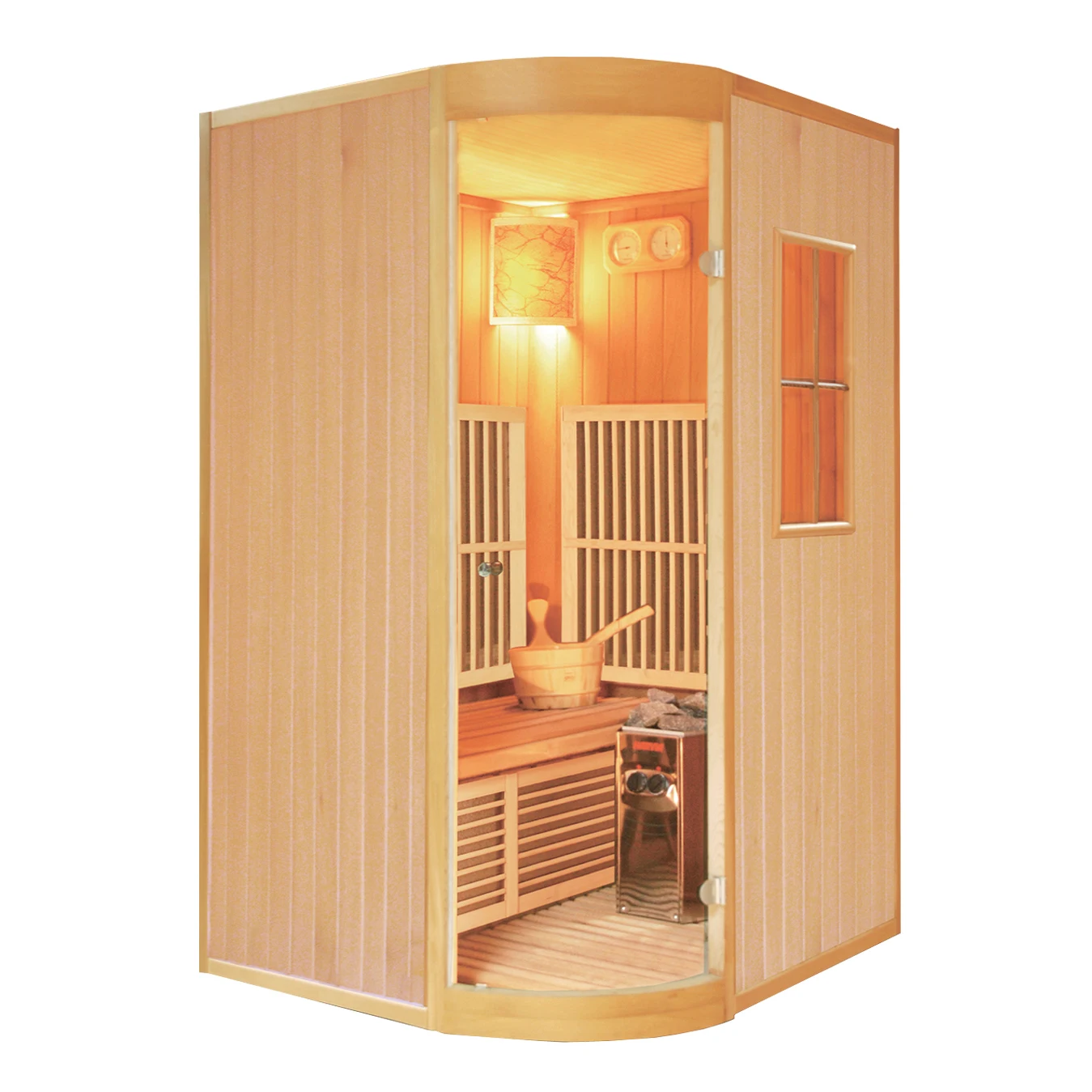 Wholesale Indoor Traditional Stove Steam Wooden Sauna Room 2 Person Solid Wood Sauna Steam Cabin Room Traditional Sauna Room
