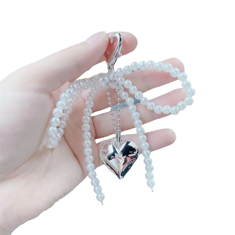 Wholesale Fashion Sweet Bowknot Pearl Keychain HandBag mobile phone cases strap Pendant Charms Lanyard decoration accessories
