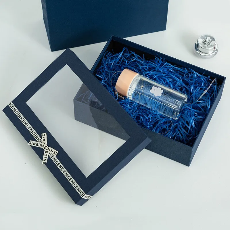 New Style Custom Luxury Lid And Base Gift Box With Window Perfume Box With Bow Gift Paper Box For Clothes Cosmetic