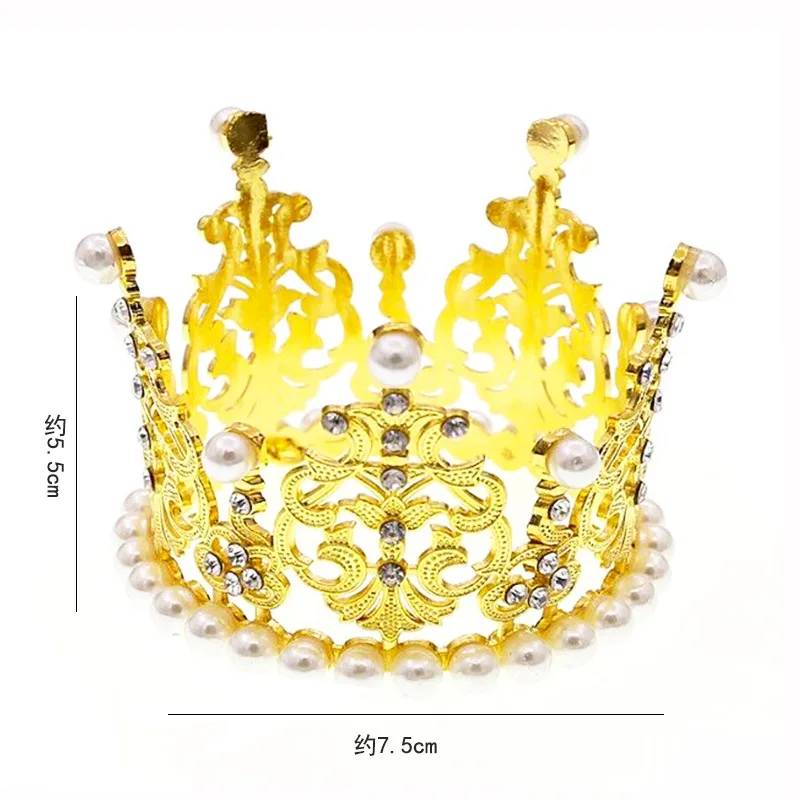 Mini Tiara Cake Topper gold Crystal Pearl Vintage Wedding Cake Crown Birthday Baby Shower Cake Topper