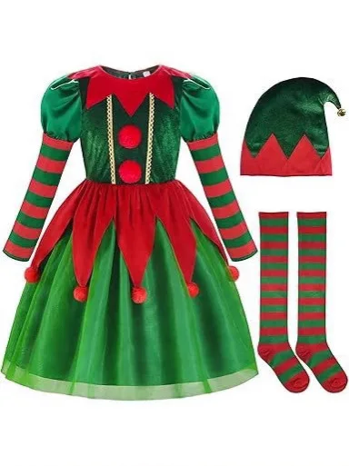 Baby Girl Halloween  ELF Cosplay Cute christmas red green bubble dress Costume Kid Halloween