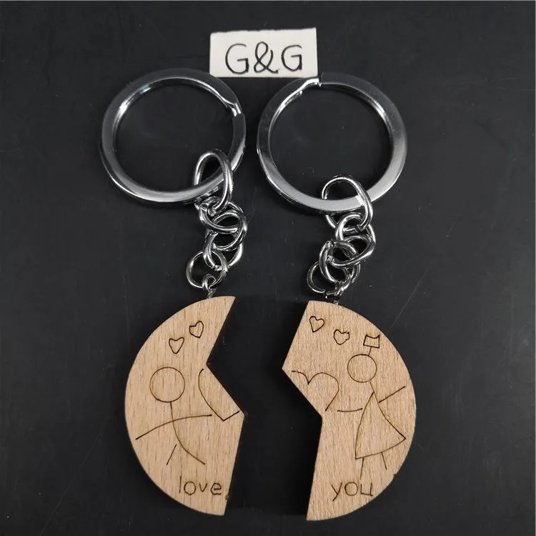 Высокое качество под заказ Деревянный парный брелок для ключей для мальчиков и девочек с надписью Love You