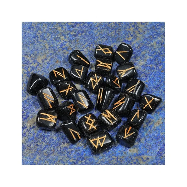 Black Obsidian Tumbled Rune Stone Set Indian Healing reiki stone craft