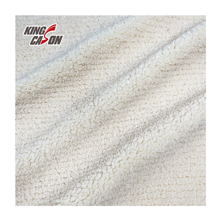Kingcason China Factory 100%Polyester One Side Brushed Beige Stripes Dyeing Sherpa Fleece Fabric For Jacket Coat Blanket Pajamas