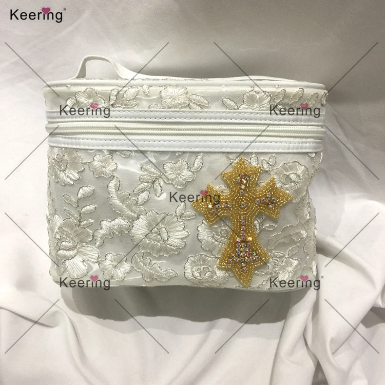 Keering DIY Cross Glass And Pearl Crystal Applique Design For Phone Cases Sash Shape Rhinestones Iron On Gold Applique Patches