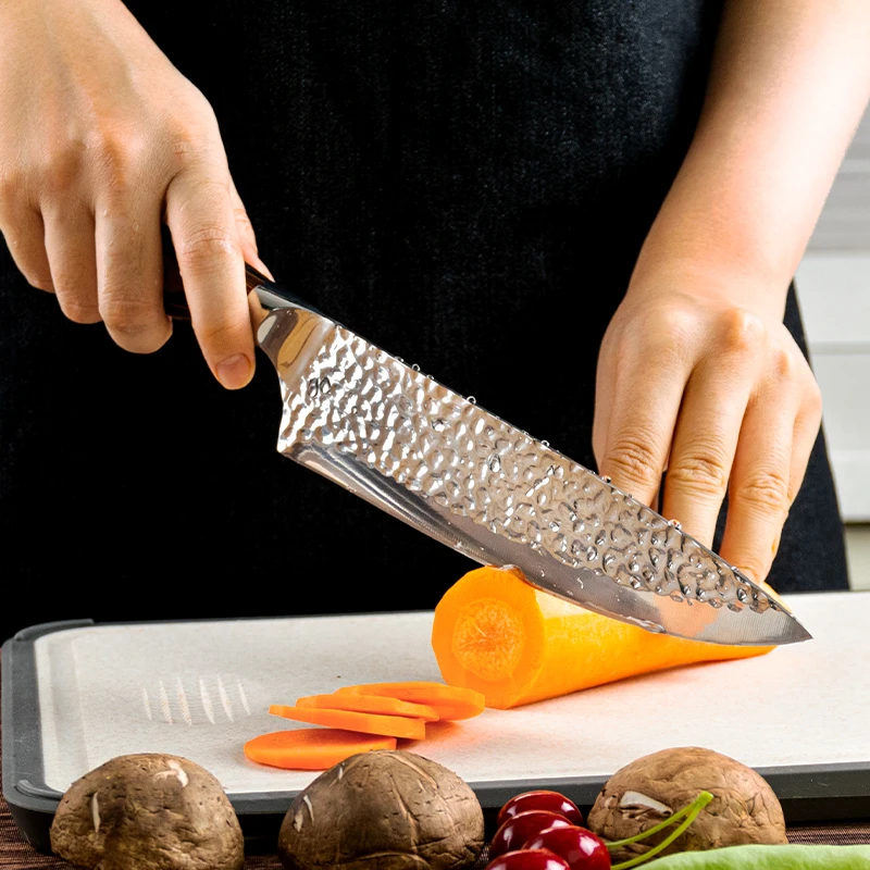 8 inch 5cr15 Stainless Steel Hammer Pattern Kitchen Chef Knife With Ergonomic Pakka Wood Handle