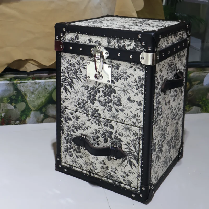 retro style storage coffee table sofa corner table living room decorative cabinet classic antique leather trunk Box with drawer