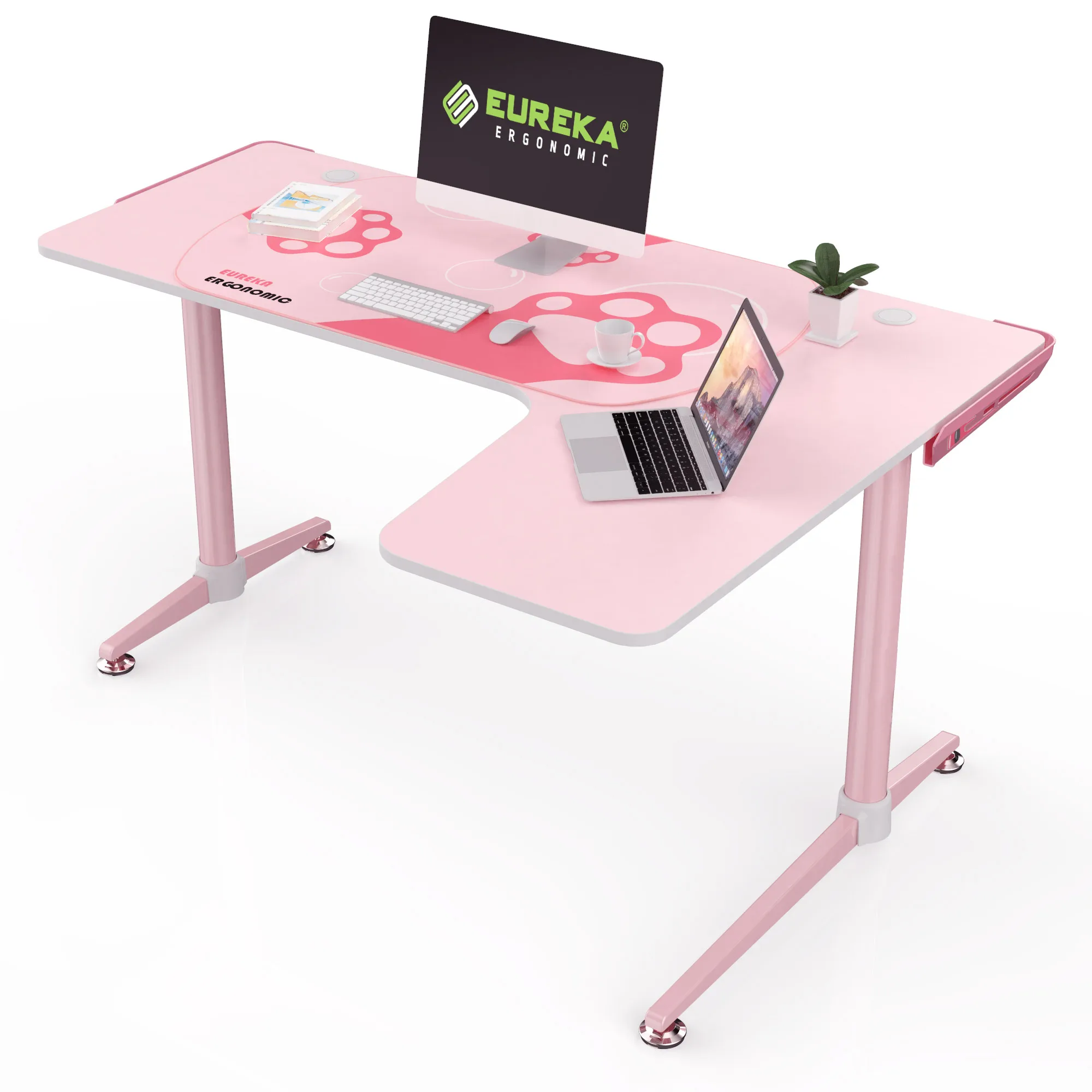 Pink Computer Desktop Computer Large L shape Pink Computer Desk Gaming Desk For home