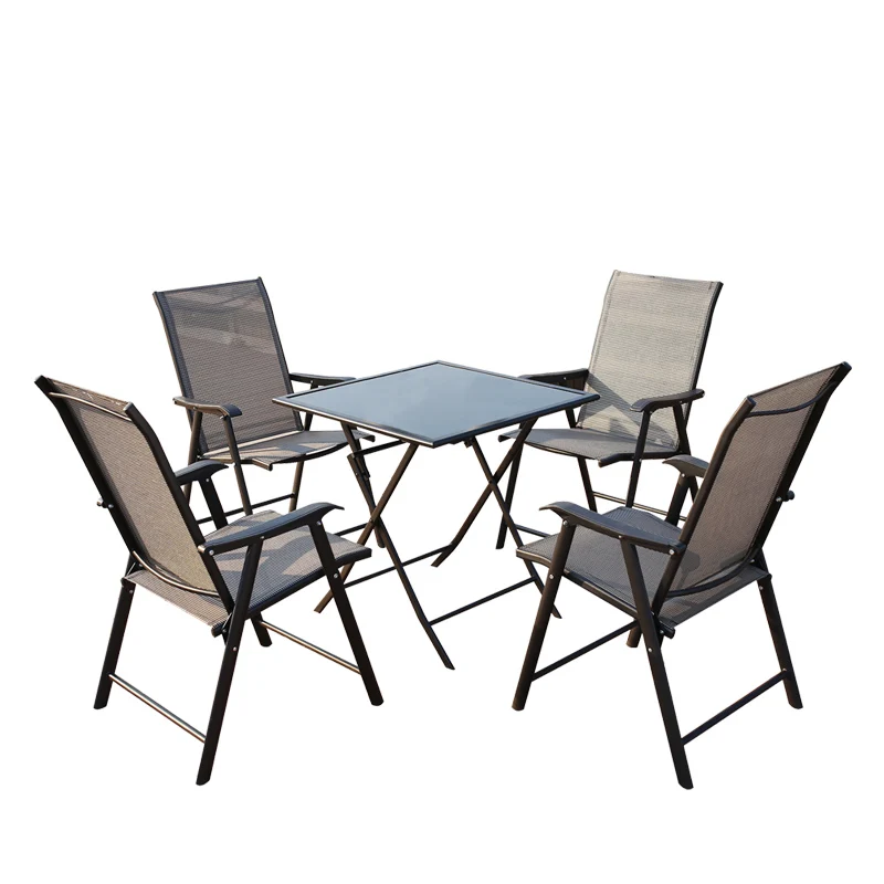 Outdoor Garden Furniture Sets Dining Folding Chair Square Table 4 Seater Table Garden Patio Folding Table 5pcs Sa