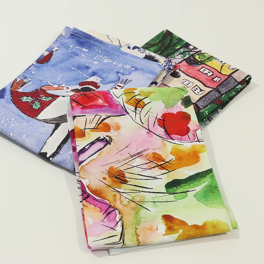 HOSHOM aboriginal design kitchen floral microfiber waffle linen custom print 100% green leaf cotton terry tea towel manufacturer