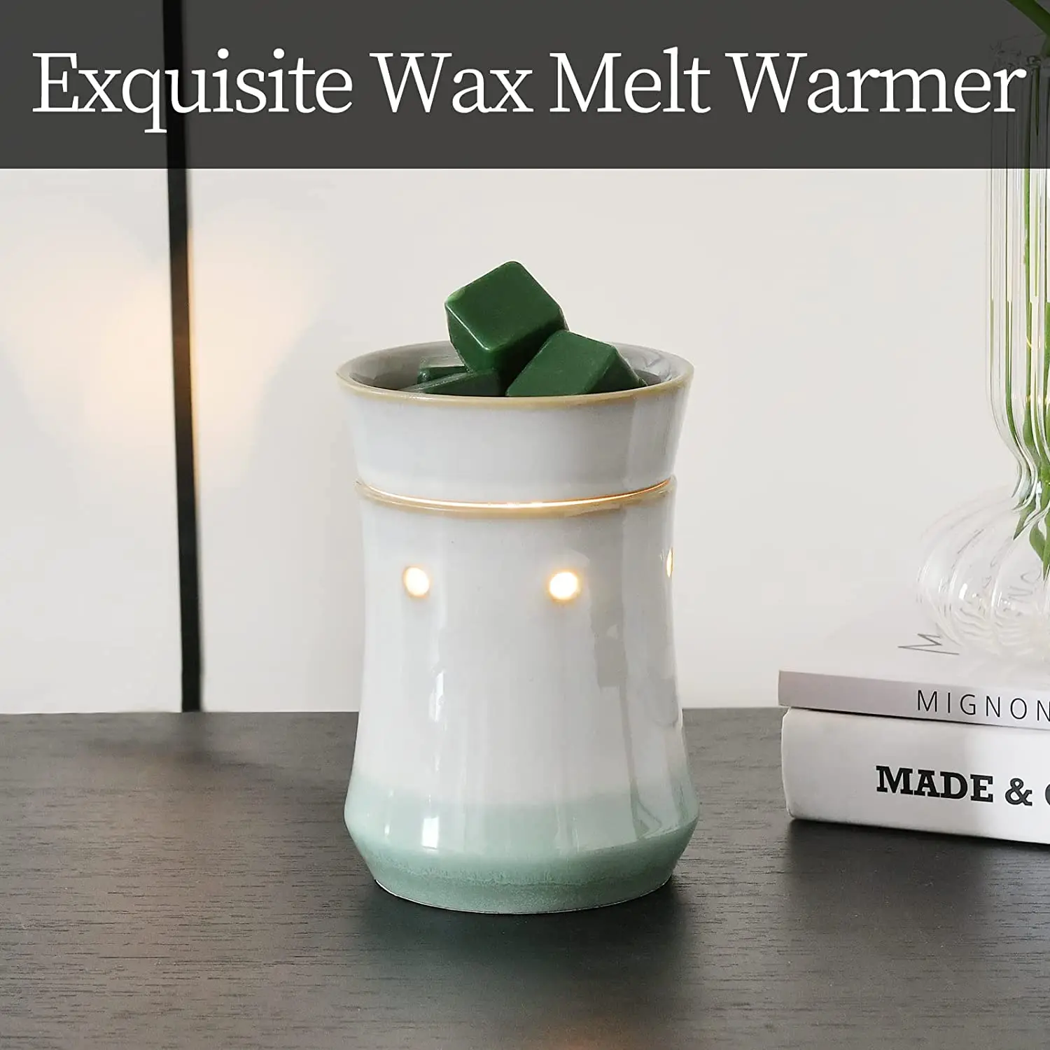 Ceramic Wax Warmer Melter for Scented Wax or Essential Oil for Wax Melts Inremovable Tray Elegant Style Fragrance Burner Heater