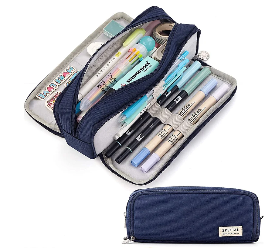 Bview Art Large Capacity Pencil Case Aesthetic Pencil Pouch with 3 Compartments Nylon Storage Pen Bag