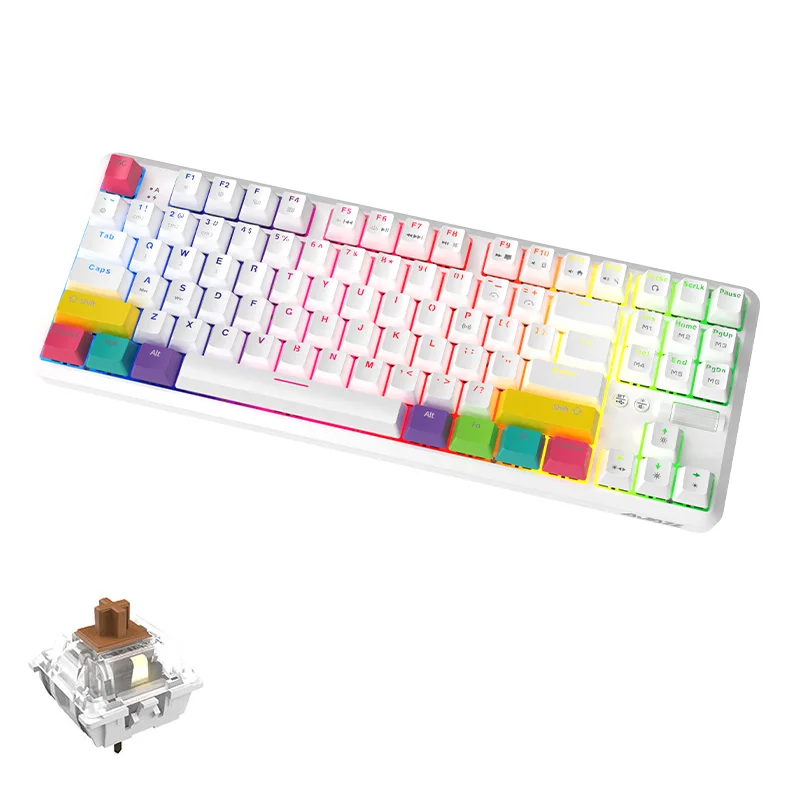 AJAZZ K870T 87 keys RGB backlight  wireless dual-mode BT brown switch gaming mechanical Keyboard Type C for Laptop/PC/Win